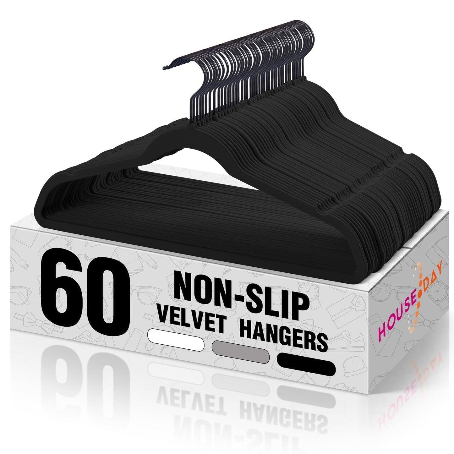 HOUSE DAY Black Velvet Hangers 60 Pack, Non Slip Felt Hanger, Slim Velvet Clothes Hangers for Suits, Shirt, Heavy Duty Coat Hanger for Closet