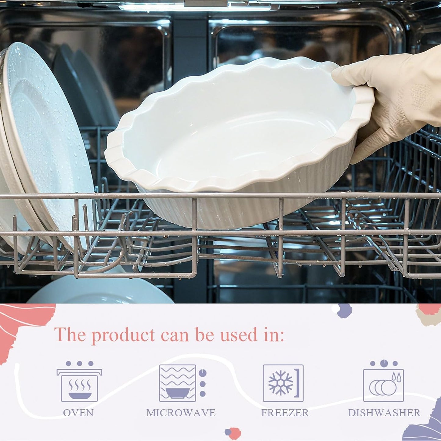 Miicol White Ceramic Pie Pan - 9 Inch Round Baking Dish with Ripple Edge | 50 oz Capacity for Quiche & Pies