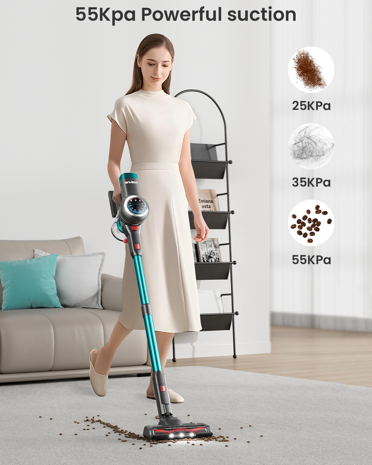 Skiennix Cordless Vacuum Cleaner - 650W Lightweight Stick Vacuum with OLED Display | 70 Minutes Runtime, Anti-Tangle Brush for Home & Pet Hair