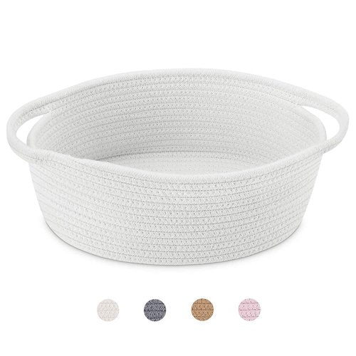 ABenkle Decorative Rope Woven Storage Basket - Boho Style Toy Organizer for Dogs & Cats | 12"x8"x5", White