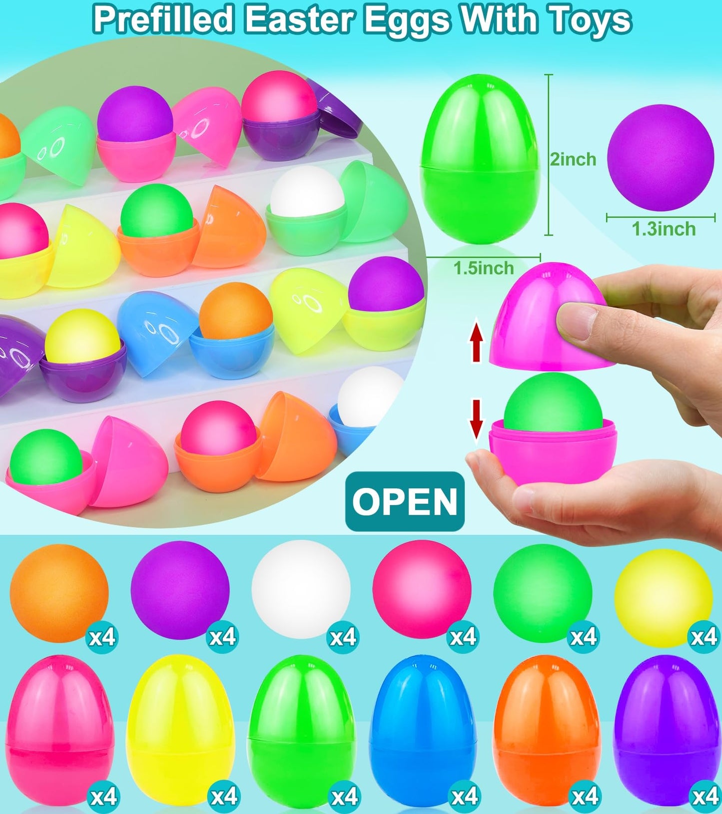 Easter Basket Stuffers 24 Pack Prefilled Easter Eggs with Glow in The Dark Bouncy Balls 6 Colors High Bouncy Ball Stress Relief Fidget Toys Easter Eggs Filled Hunt Party Gift for Kids Boys Girls Teens