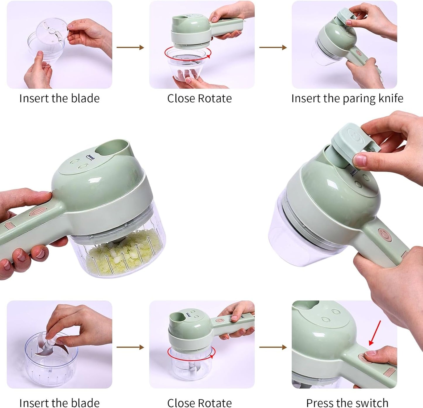 Ninja Food Chopper - 4-in-1 Electric Vegetable Cutter with Mini Fruit Slicer & Garlic Mincer | Handheld Design