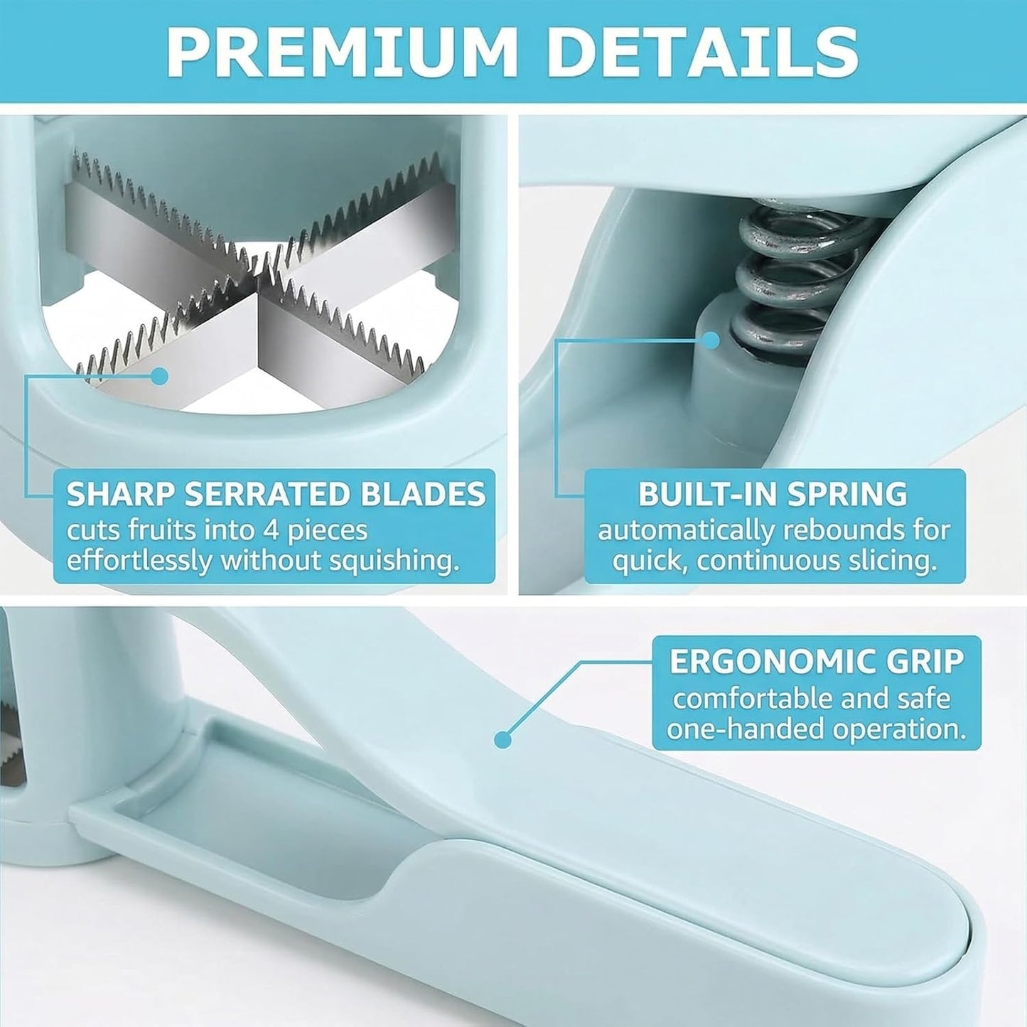 Skiennix Grape Cutter - Stainless Steel Fruit Slicer for Toddlers | Baby Blue Color