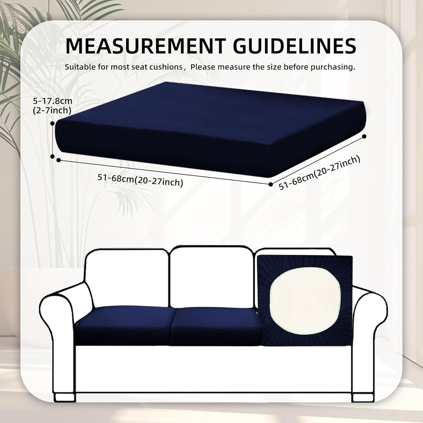 Skiennix 8-Piece Stretch Patio Cushion Covers - Washable Navy Blue Outdoor Furniture Protectors