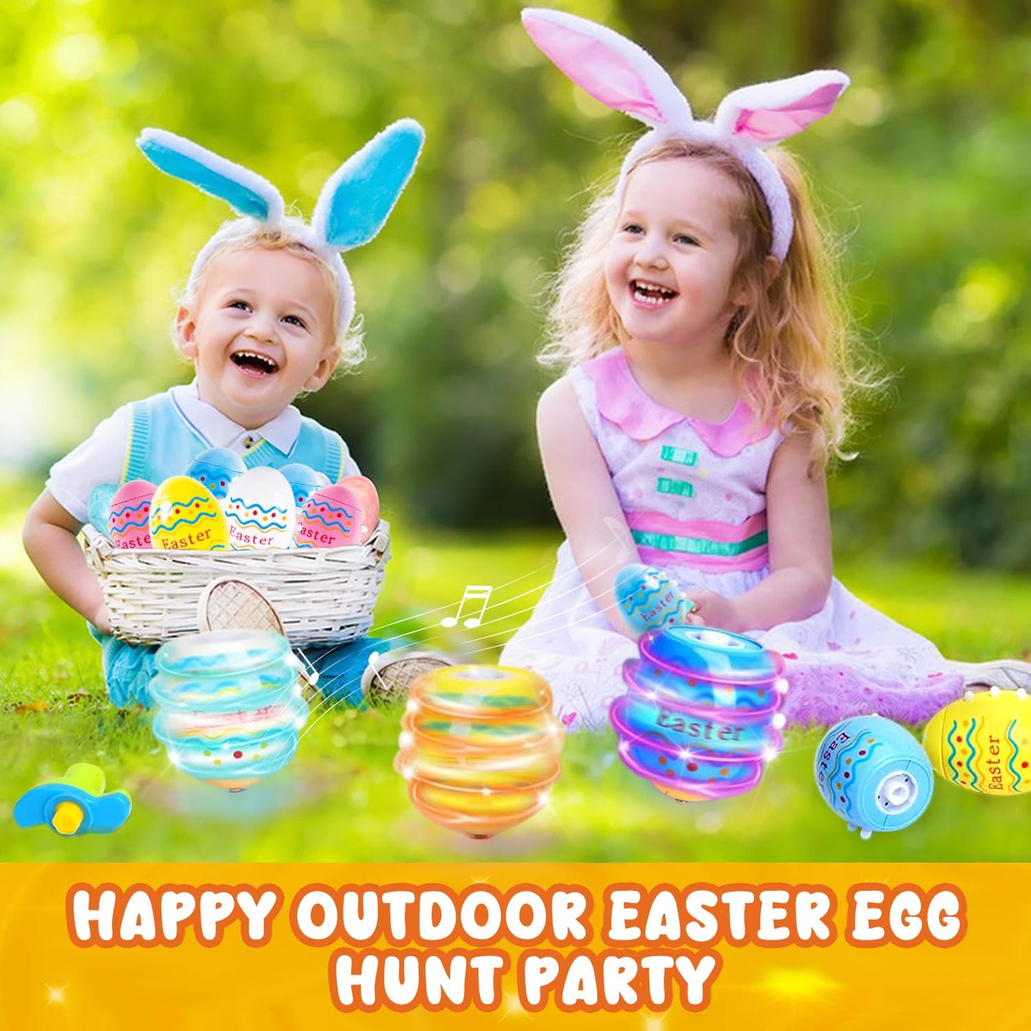 6 PCS Easter Eggs Toys Gifts for Kids, Light up & Singing Spinning Top with Flash, Easter Basket Stuffers, Plastic Easter Egg Hunt Party Favor Toy, Kids Goodie Bag Fillers, Gifts for 3+ Boys Girls