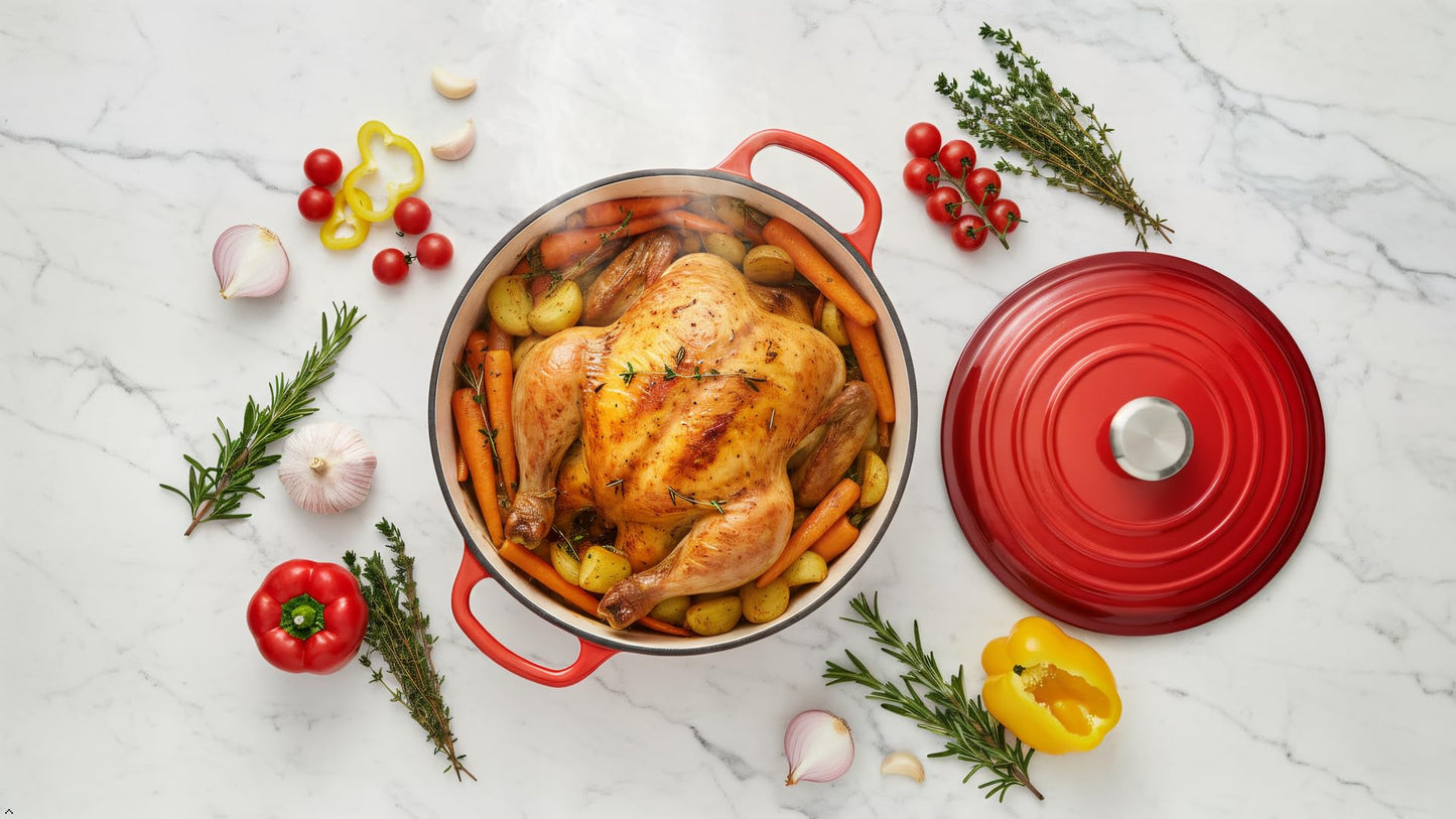Klbra Rise Cast Iron Dutch Oven Pot with Lid – Deep Cooking Pot for Bread, Stews, Casseroles – Oven Safe Cookware, Kitchen Essential & Wedding Gift – Compatible with All Heat Sources (Red)