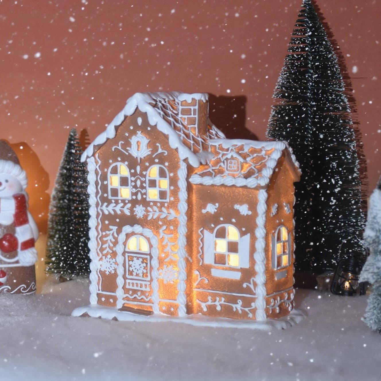 Sheaifun Gingerbread House Decor - LED Lighted Indoor Christmas Decoration | 9 x 5 x 10.2 Inch