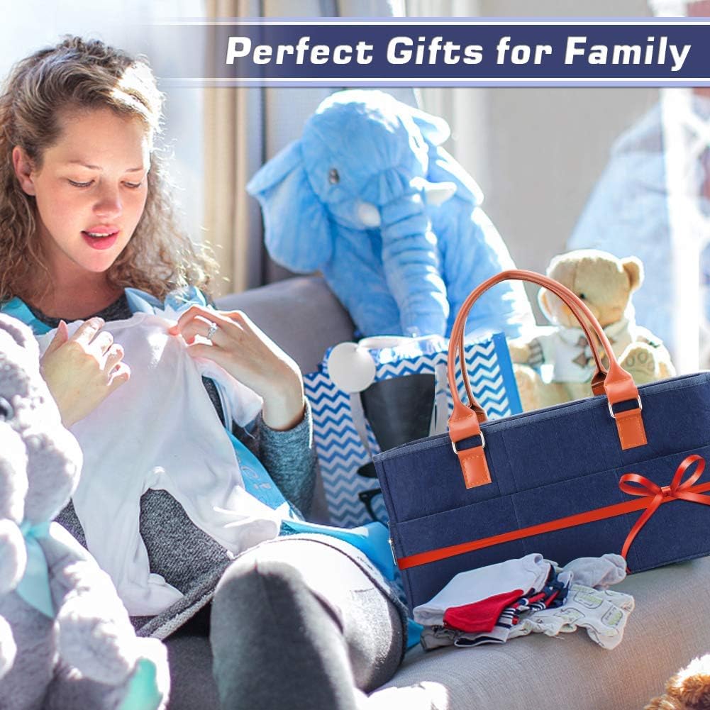 Marhynchus Large Portable Nappy Storage Basket - Detachable Divider Baby Diaper Caddy in Navy for Nursery & Travel