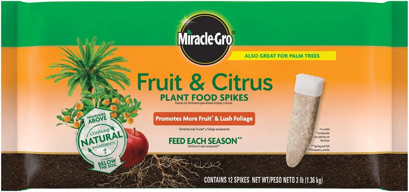 Miracle-Gro Fruit & Citrus Plant Food Spikes - Easy-To-Use Fertilizer for Healthy Trees | 12 Spikes, 3 lb.