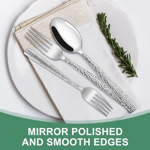Hammered Silverware Set, 40-Piece Stainless Steel Wave Flatware Set for 8, Food-Grade Tableware Cutlery Set, Utensil Sets for Home Restaurant, Mirror Finish, Dishwasher Safe