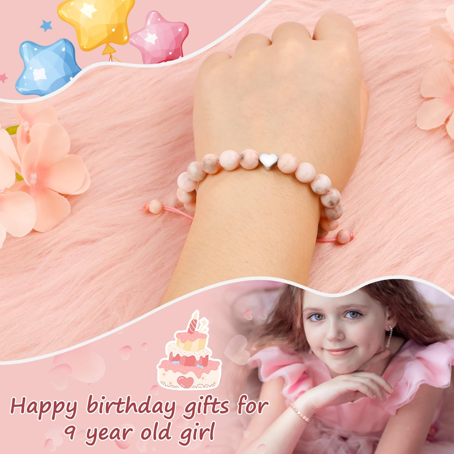 Sereney 9 Year Old Girl Birthday Gifts, Adjustable Beaded Bracelets as 9th 9yr Nine Year Old Birthday Gifts for Girls Daughter Niece Granddaughter