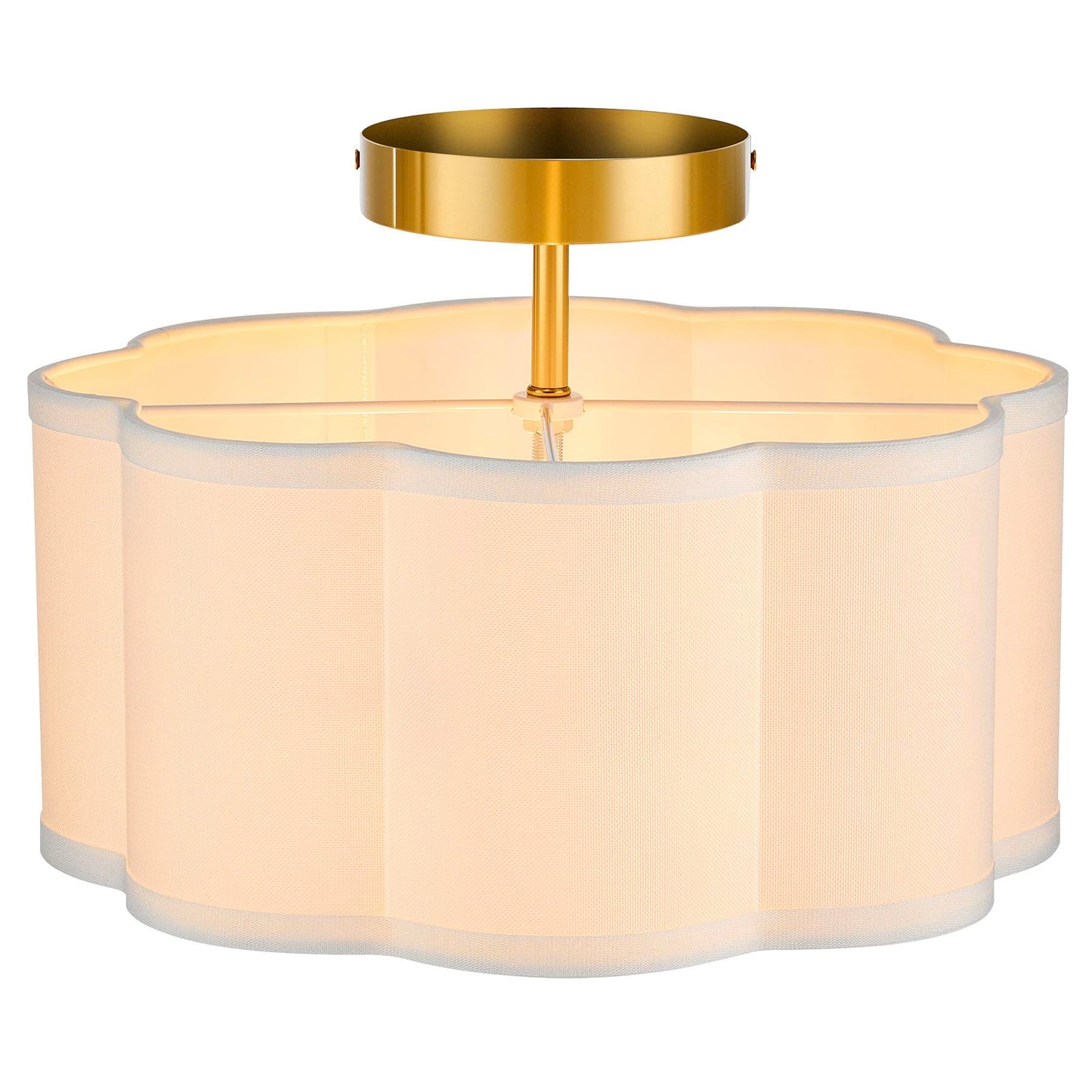 VONLUCE Semi Flush Mount Ceiling Light, 13'' Ceiling Light Fixture with Flower-Shaped Fabric Shade, 3-Light Modern Light Fixture for Bedroom Living Room Nursery Hallway, White Shade & Gold Finish