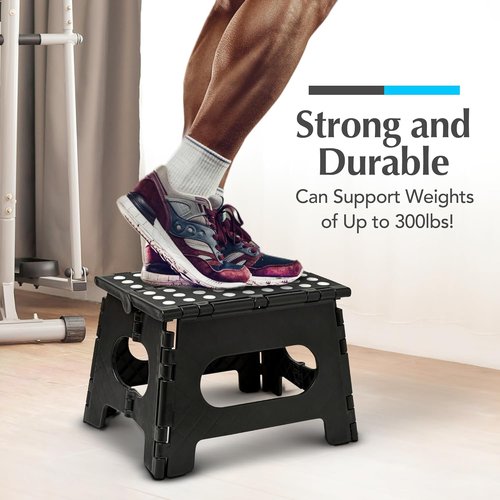 Handy Laundry Folding Step Stool - Lightweight & Sturdy for Adults and Kids - Easy One Flip Open - Black | 8 Inch