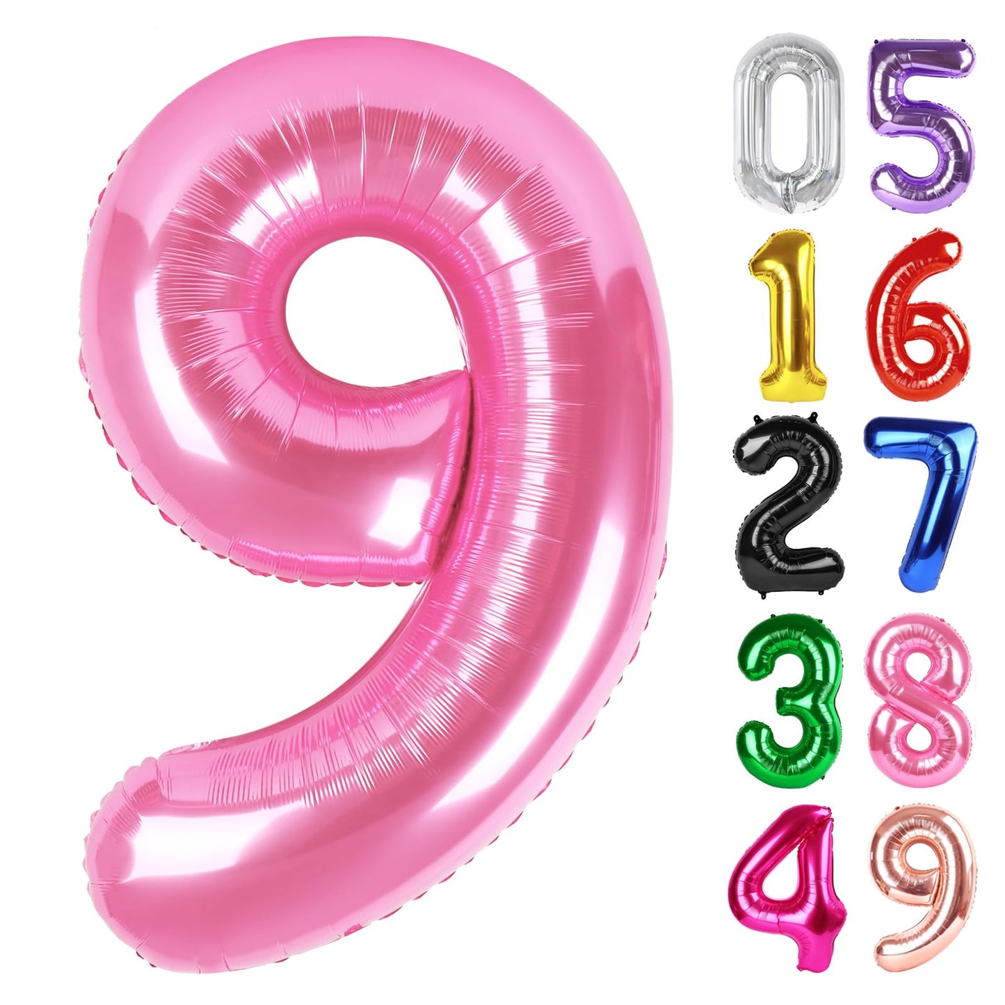 Pink Number 9 Balloon 40 Inch, 9th Birthday Party Decorations for Children, Giant 9 Foil Balloon for Party Supplies