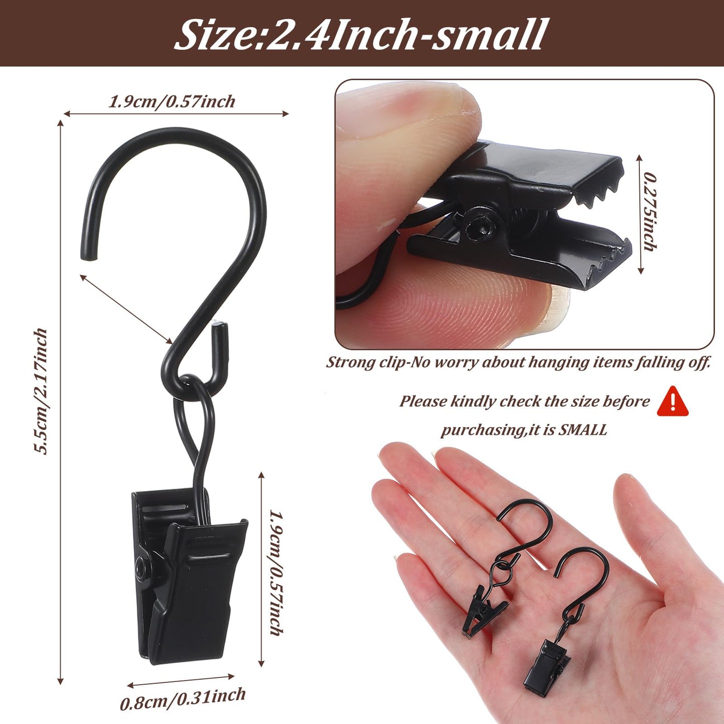 Ouligay 20 PCS S Hook Curtain Clips Metal Hanging Clips Heavy Duty Holiday Light Clip Hangers Art Craft Display Canopy Tent Rv Xmas Decor Clamps 2.17 Inch Long Black
