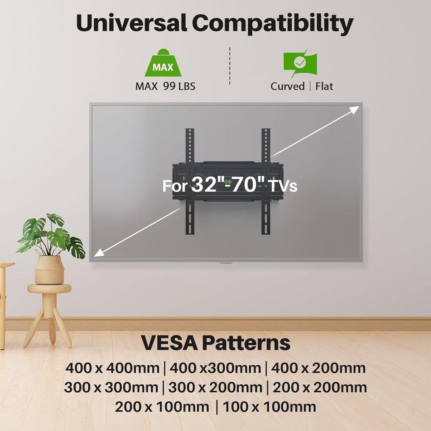 USX MOUNT Full Motion TV Wall Mount - Fits 32-70 Inch TVs Up to 99 lbs | Dual Articulating Arms, Swivel & Tilt