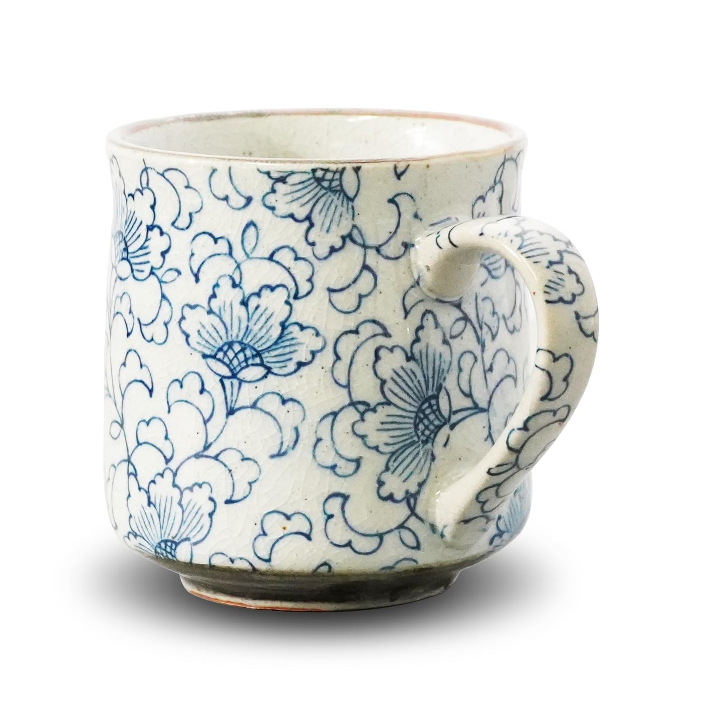 Nostalgic Mino Ware Ceramic Sometsuke Small Mug Cup - Japanese Crafted, Floral Pattern, Comfort Grip Handle, For Coffee and Green Tea or Soup, Matcha Tea, Gift Box Included (Arabesque)