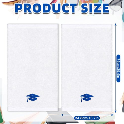 FYSUIMU Graduation Hand Towels - Embroidered Cotton Blue Diploma Cap | Absorbent 29.5 x 13.7 Inch