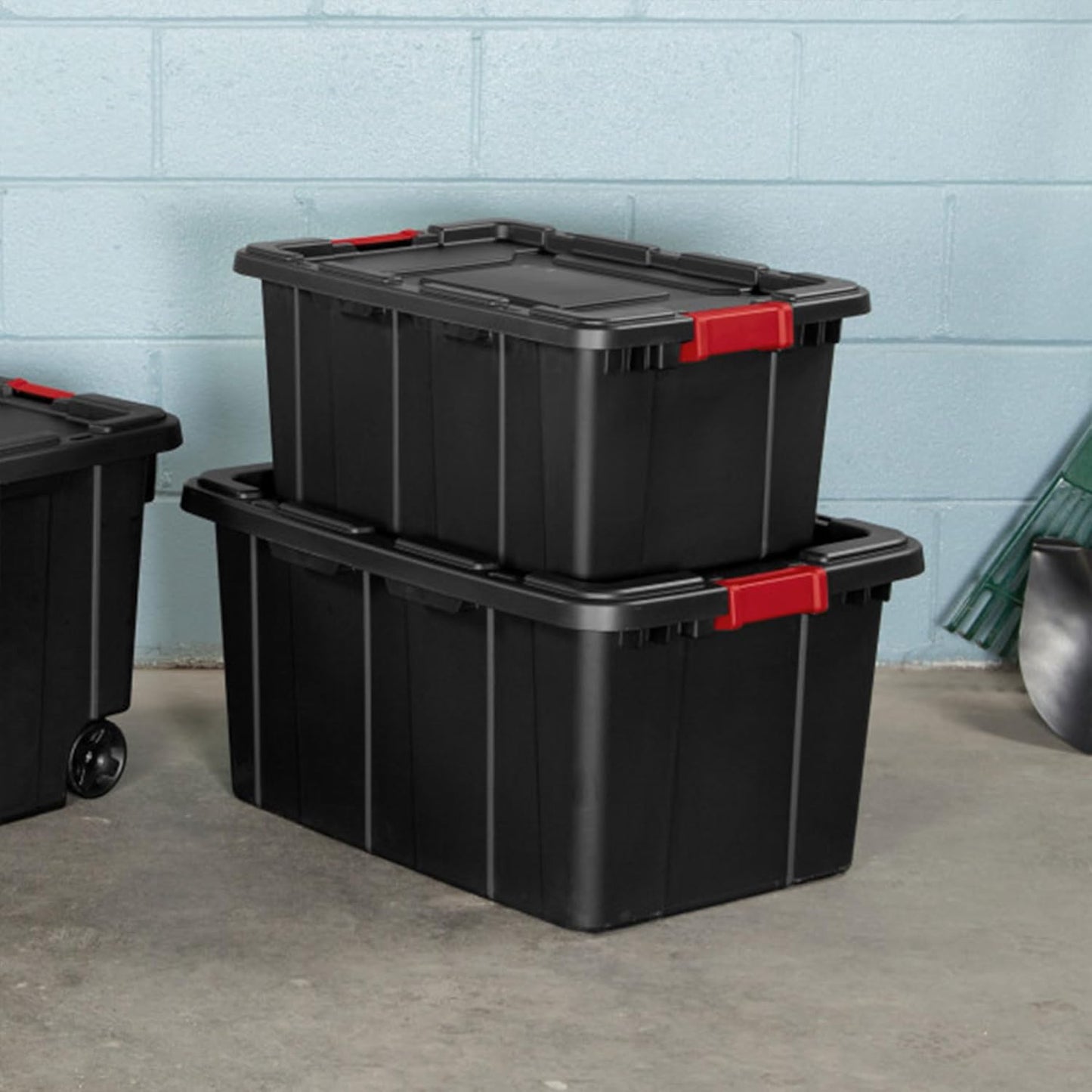 Sterilite 6-Pack Industrial Tote - Heavy-Duty 15 Gallon Plastic Storage Bins with Lids | Black Organizing Solution