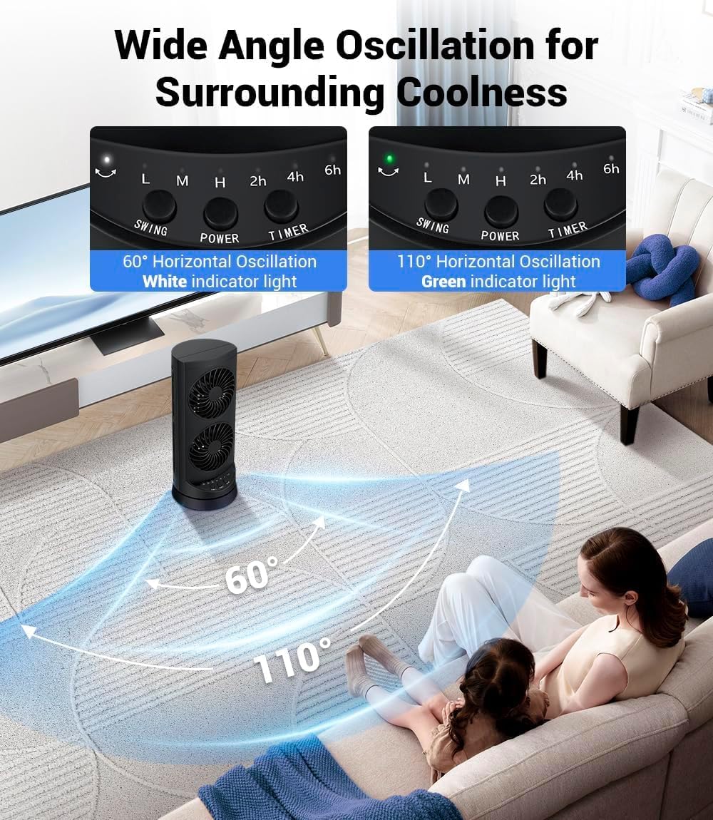 Skiennix Personal Tower Cooling Fan - Quiet 3-Speed Oscillating Desk Fan with Timer | Ideal for Home & Office