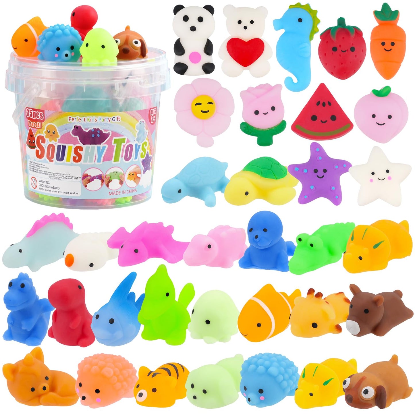 35pcs Mochi Squishy Toys, Mini Squishy Fidget Toys, Party Favors for Kids 4-8-12, Classroom Birthday Xmas Gifts Treasure Box Prizes Goodie Bag Stuffers, Carnival Prizes in Bulk