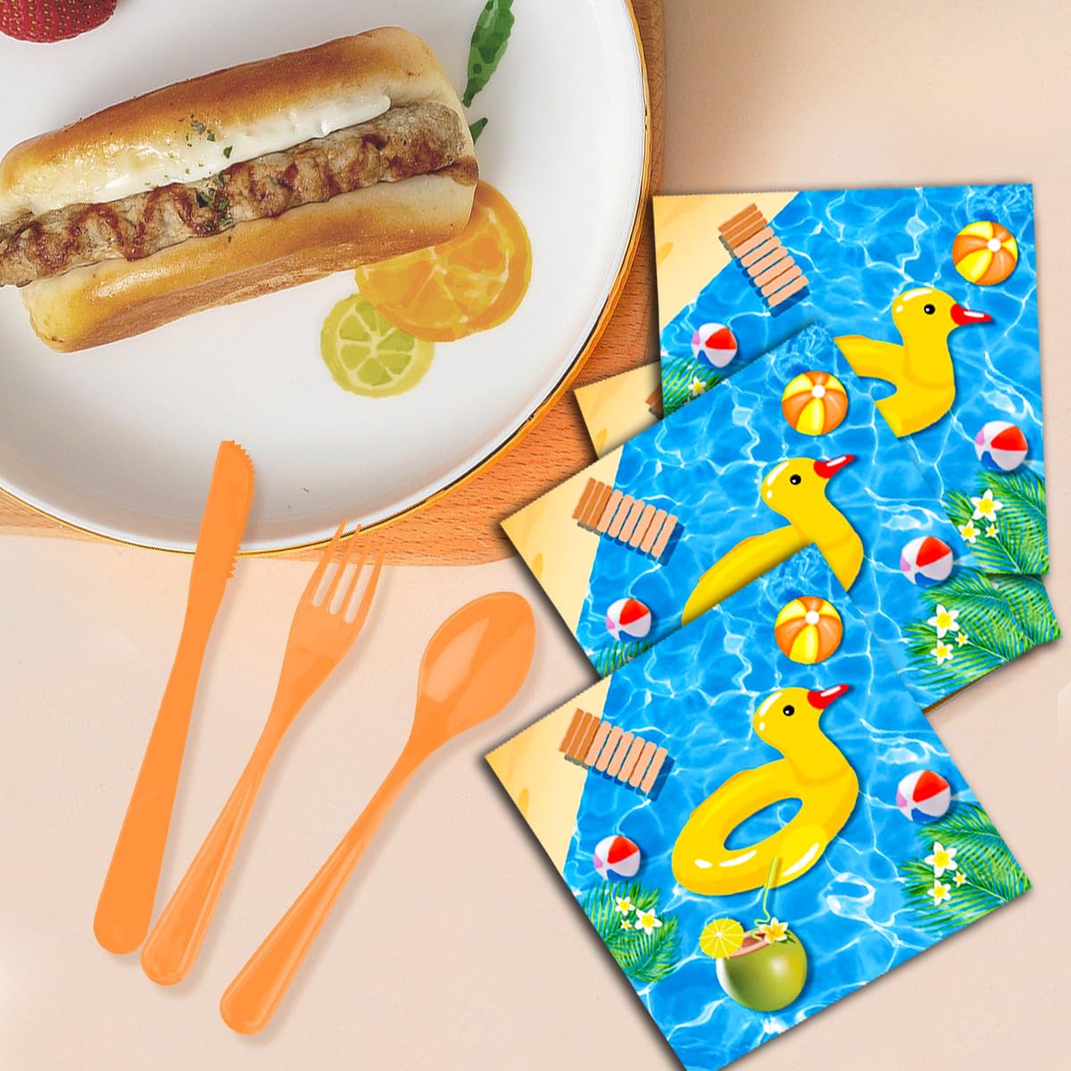 GOGUOGOFA 80Pcs Pool Party Supplies Summer Pool Party Set 7""Pool Paper Plate Pool Napkins for Beach Pool Theme luau Beach Pool Birthday Party Decorations|Serve 40, Blue