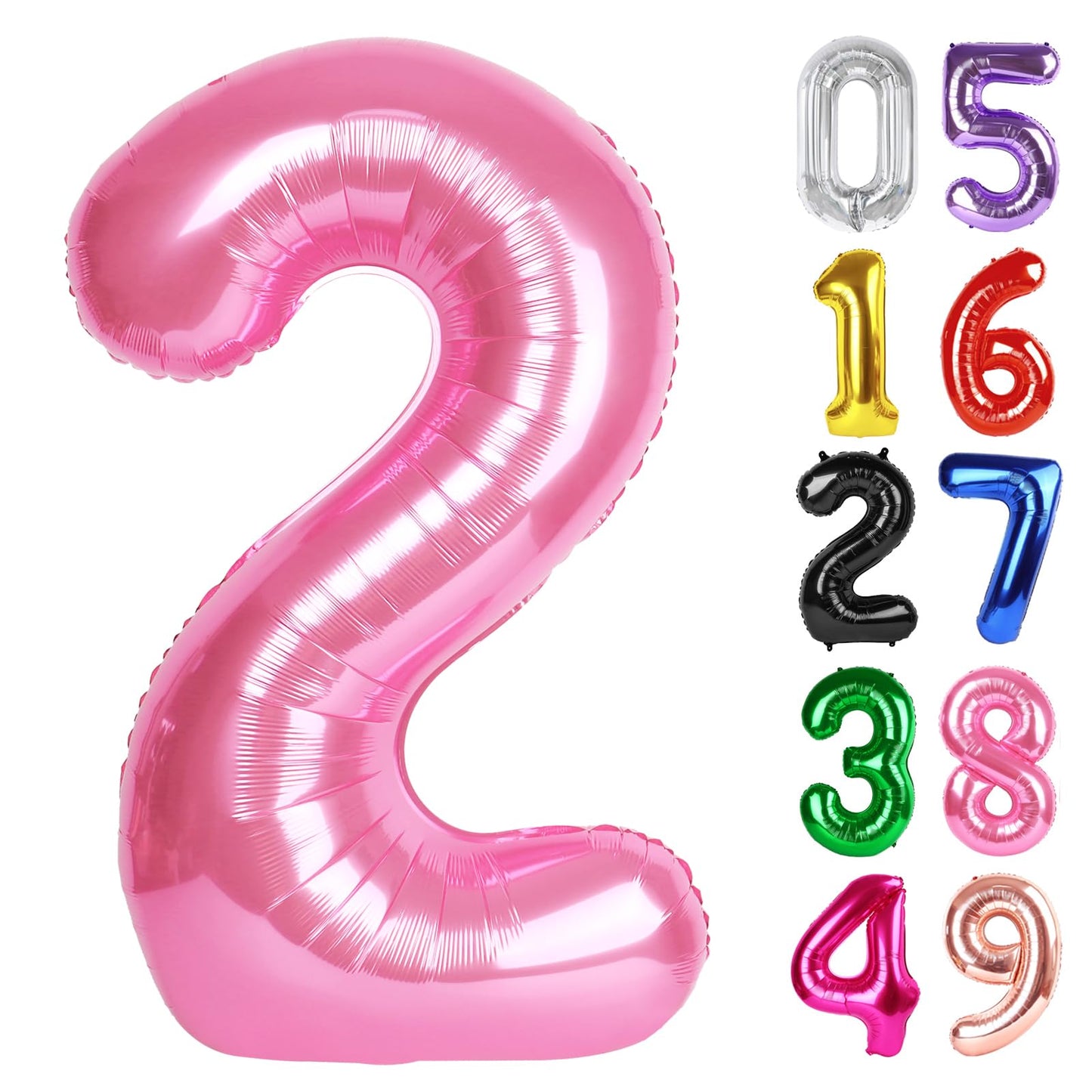 Pink Number 2 Balloon 40 Inch, 2nd Birthday Decoration for Toddlers Girls Boys, Sparkling 2 Number Balloon Party Decor