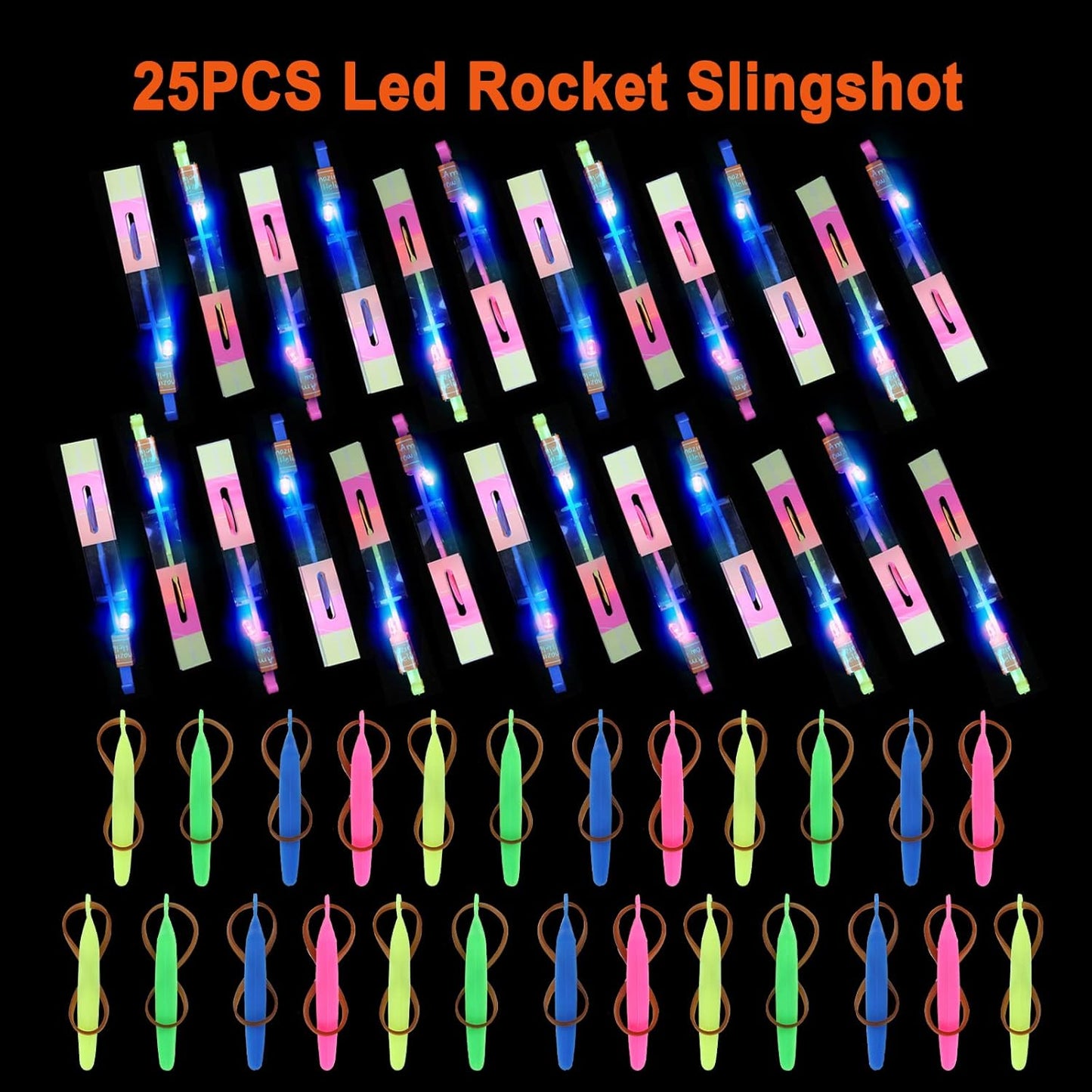 **LPVOQPTH LED Flying Toy Set - 25 Slingshot Glow Helicopters for Outdoor Fun | Ideal Party Favors for Kids 4-12**