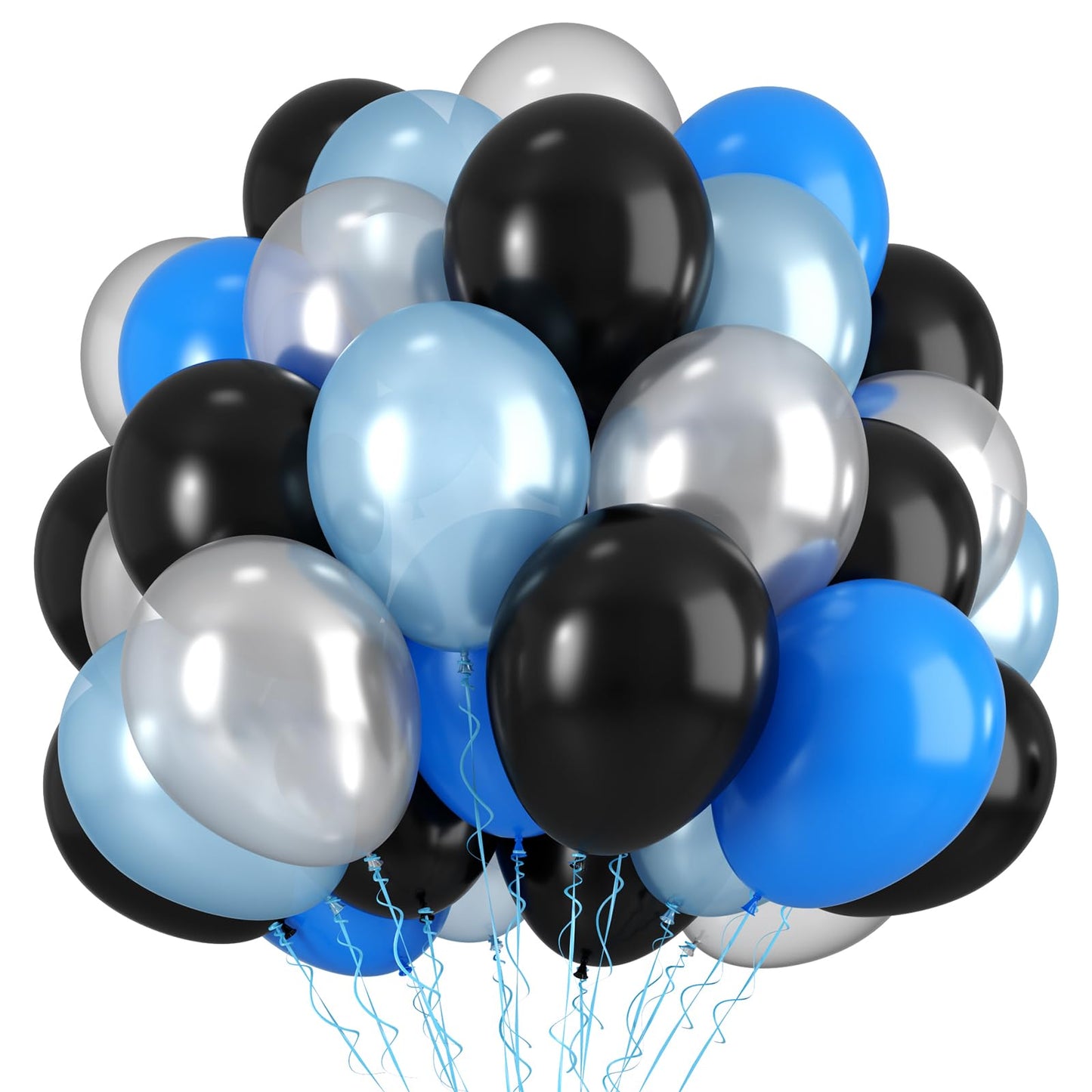 Blue and Black Balloons,12 Inch Dark Blue and Silver Black Pearl Light Blue Balloons for Boys Birthday Party Decorations Baby Shower Graduations Celebrations Backdrop Supplies