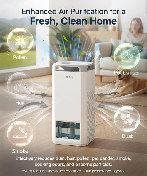 Afloia Humidifier - 2-in-1 Mist-Free Evaporative Humidifier & Air Purifier | 5L Top Fill Tank, Humidity Sensor, 24H Timer
