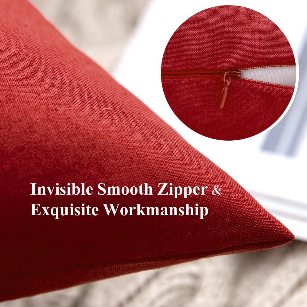 MIULEE Decorative Outdoor Throw Pillow Covers - Waterproof Faux Linen Cushion Cases | 20x12 Inch Red, Set of 2