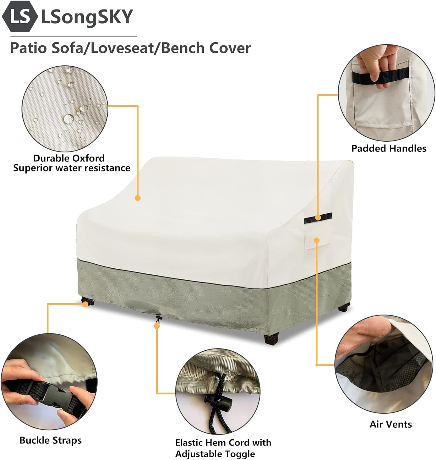 Skiennix Outdoor Loveseat Cover - 100% Waterproof Heavy-Duty Protection | Fits 58"W x 32.5"D x 31"H - Beige & Gray-Green