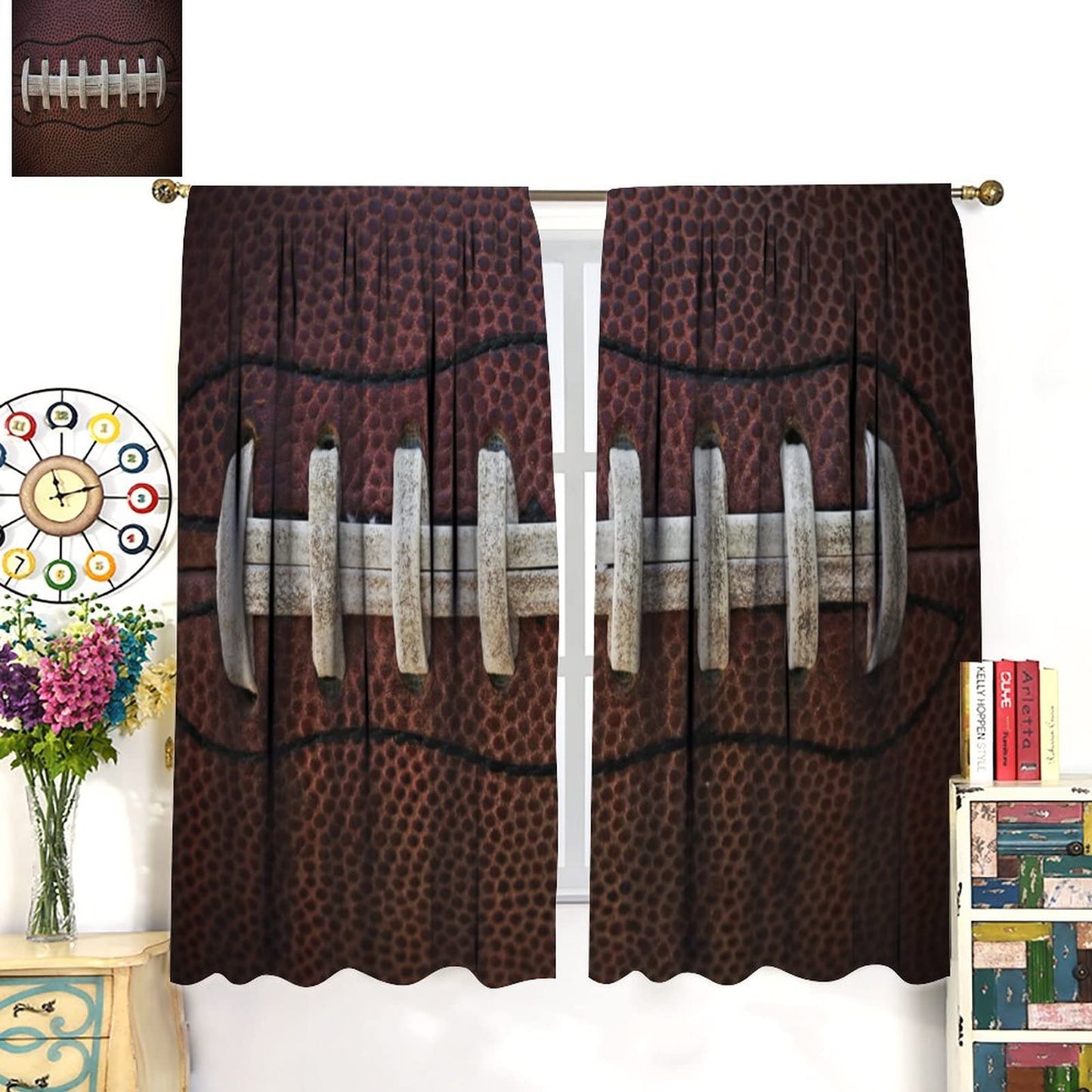 JESTRONRY American Football Blackout Curtain,Rugby Football Traditional Sport Close Up Window Treatments Curtains for Boys Kids Teens Men Bedroom Living Room Home Decor W42xL45in