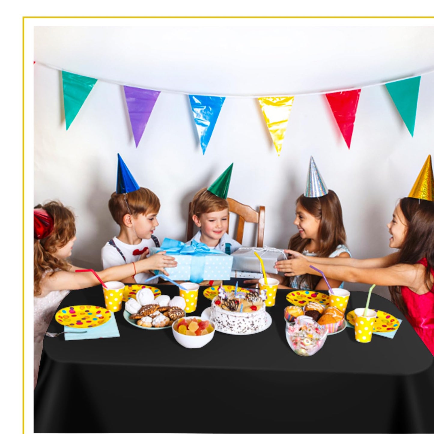 tujol Black 6 Pack Plastic Table Cloth 54" x 108", Disposable Tablecloths Rectangle Table Cover, Plastic Tablecloths for Parties