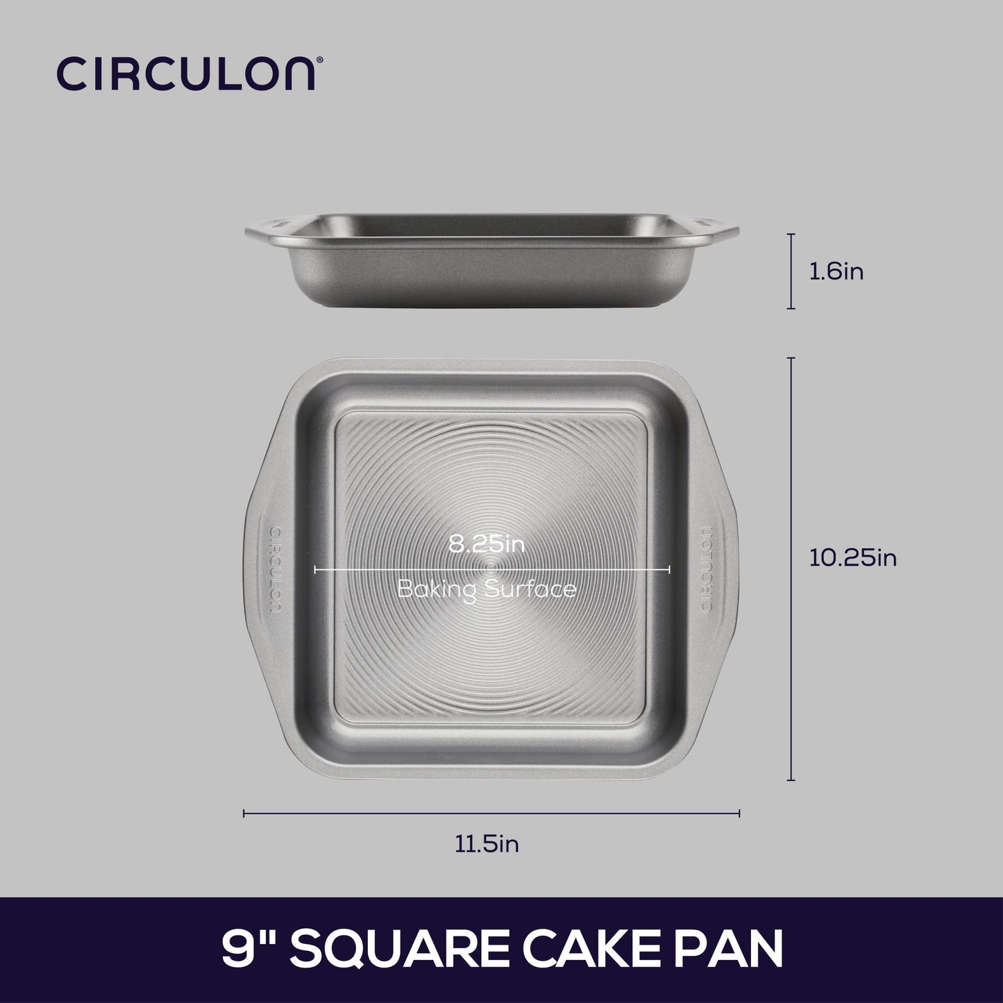 Circulon 51135 Total Nonstick Baking Pan / Nonstick Cake Pan, Square - 9 Inch, Gray