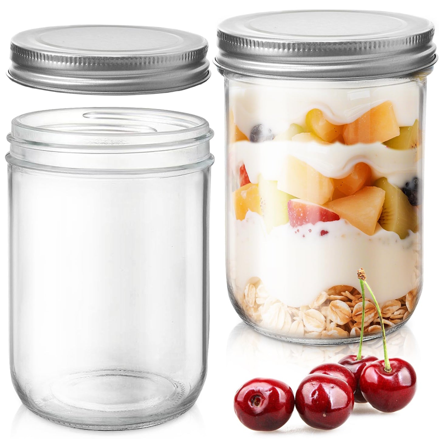 Showvigor 2 Pack Wide Mouth Mason Jars 16oz - Airtight Glass Canning Jars for Food Storage, Meal Prep, Overnight Oats, Pickling, Salad & Wedding Favors (Leak-Proof Lids)