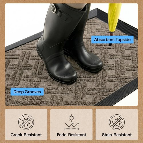 GORILLA GRIP Waterproof All-Season WeatherMAX Doormat - 35x23 Natural Rubber, Stain & Fade Resistant, Easy Clean Taupe