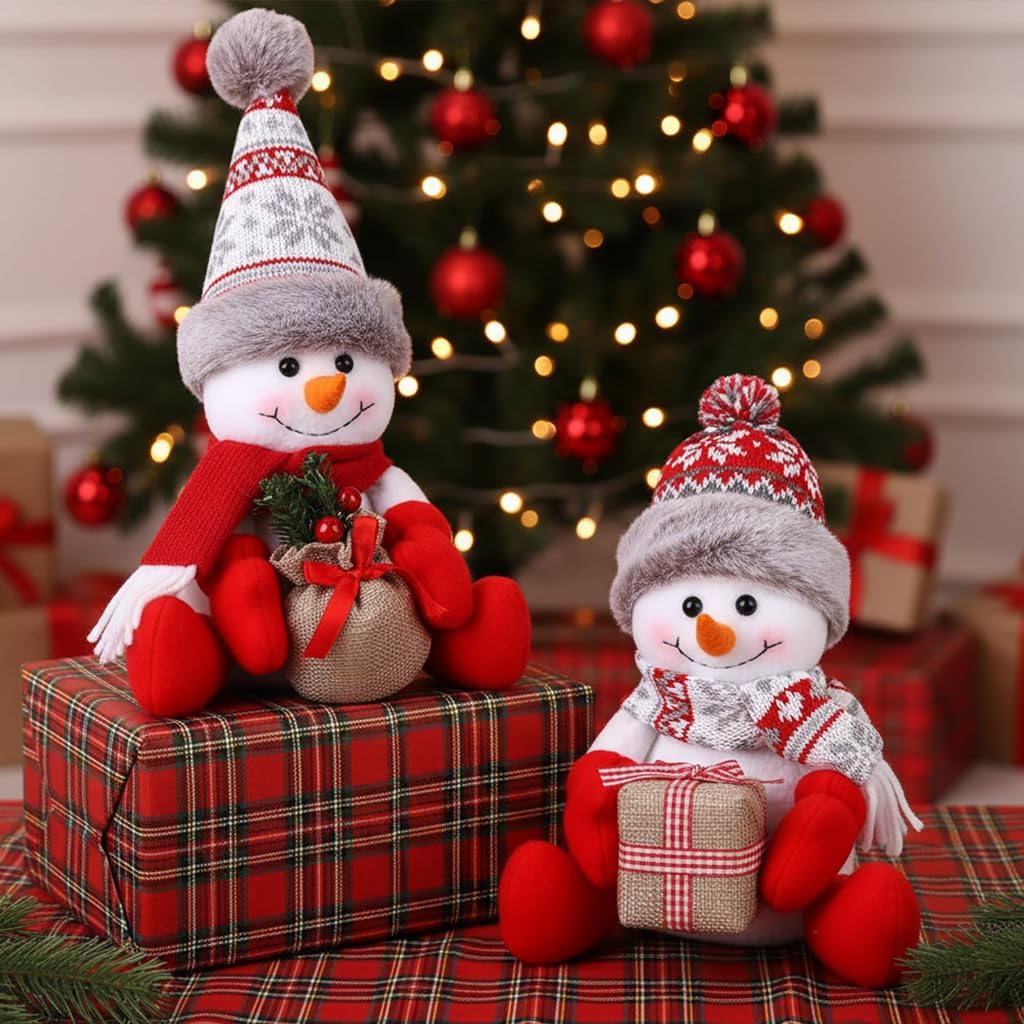 Skiennix Christmas Snowman Decorations - 2 Pack Indoor Holiday Ornaments for Home Decor | Gift & Table Decor