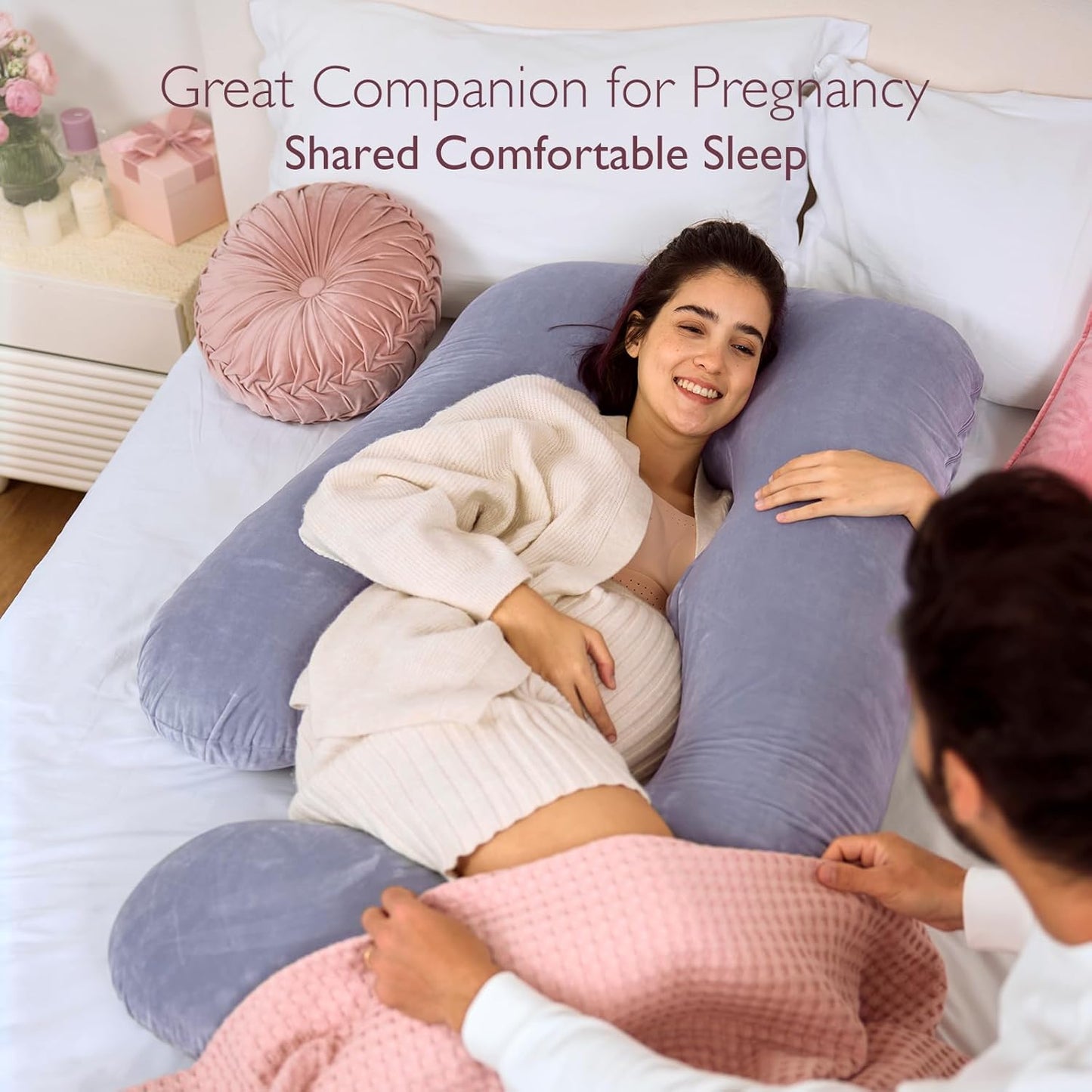 Momcozy Pregnancy Pillow - Cooling Comfort for Hot Sleepers | Soft and Supportive Design