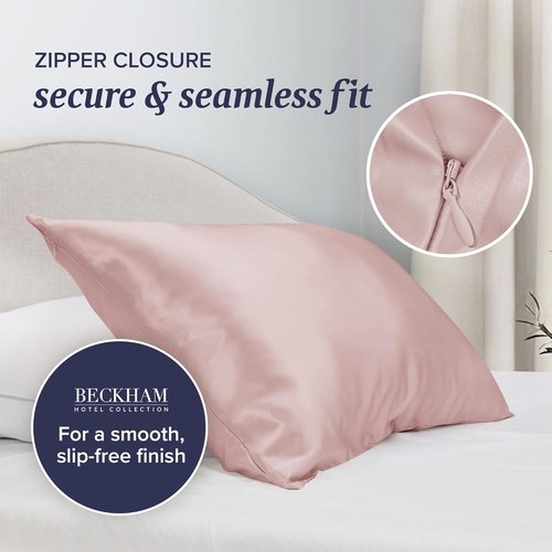 Beckham Hotel Collection Silk Pillowcase - 100% Mulberry Silk for Hair & Skin | 22 Momme, Queen, Cherry Pink