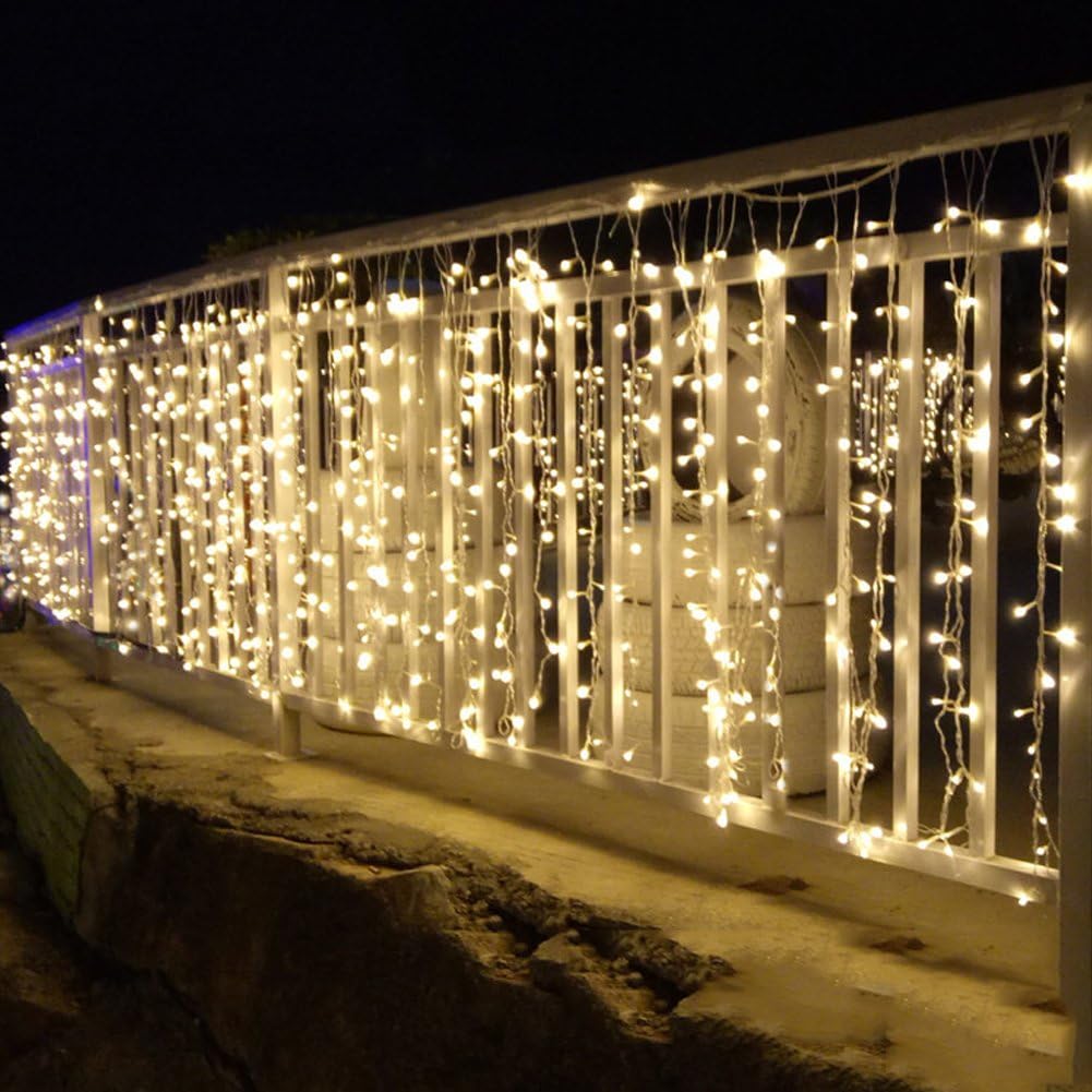 300 LED Twinkle Star Curtain String Lights - Warm White for Wedding, Home & Garden Decor
