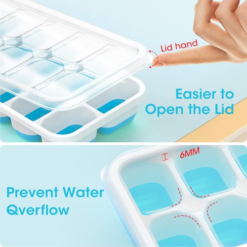 DOQAUS Ice Cube Tray with Lid and Bin, 4 Pack Silicone Plastic Iced Cubes Trays for Freezer with Box/Container, Stackable with Storage Ices Bucket, Tong, Scoop, for Baby Food, Cocktail, Coffee