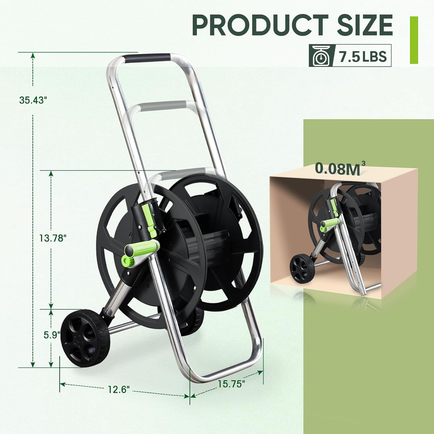 Skiennix Garden Hose Reel Cart - Portable Design with Wheels | Holds 75-150 Feet of 5/8-Inch Hose