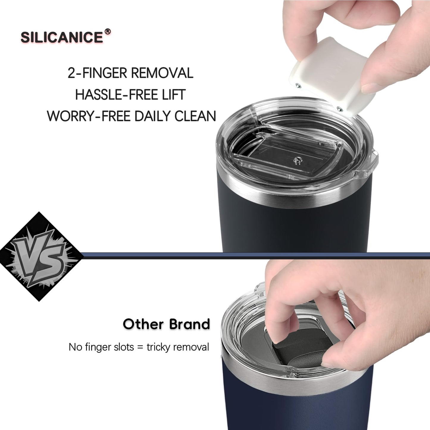 20oz Hygienic Stainless Steel Vacuum Insulated Tumbler w/ Easy-On/Easy-Off Lid - Removable slider, Double Wall 18/8 Travel Mug, BPA-Free, Fits Cup Holders, Premium Quality, Smart Value - Black