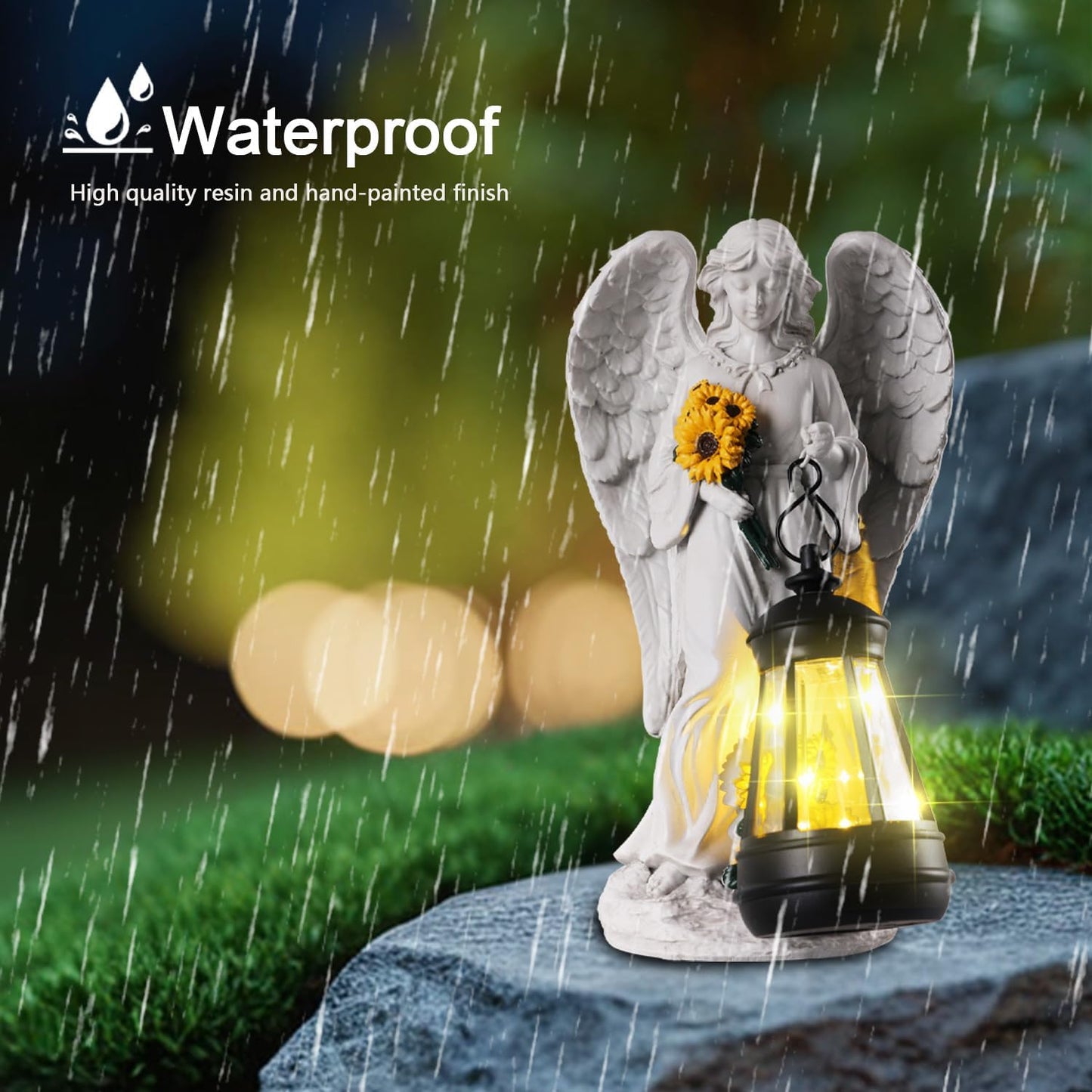 Regine Switzerland Sympathy Gifts | 8.8" Resin Angel Figurine Holding Sunflowers - Waterproof Cemetery Decor