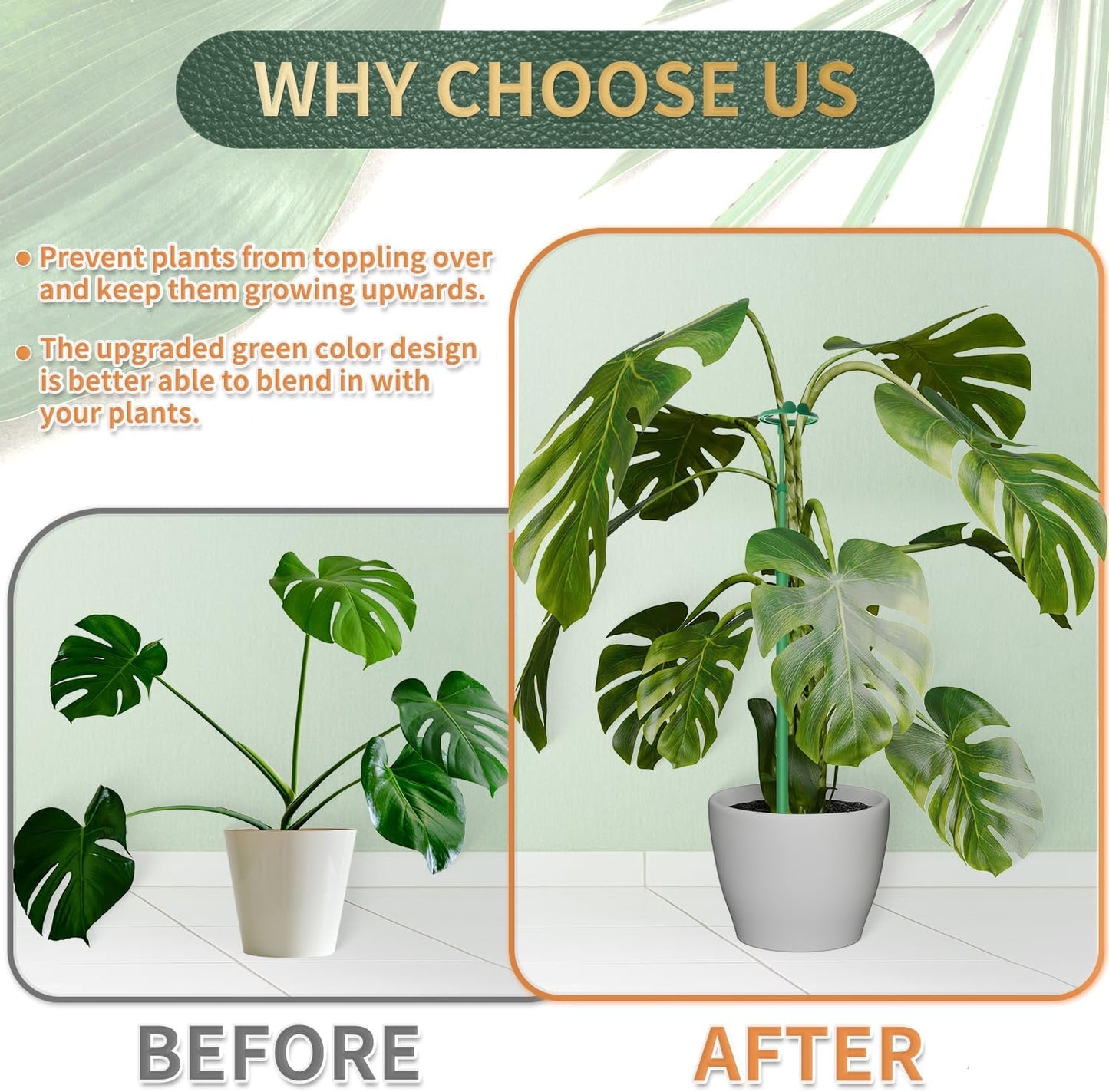 Telescoping Plant Stakes - Adjustable 17.9In to 42.3In Support for Monstera, Orchids & Vines