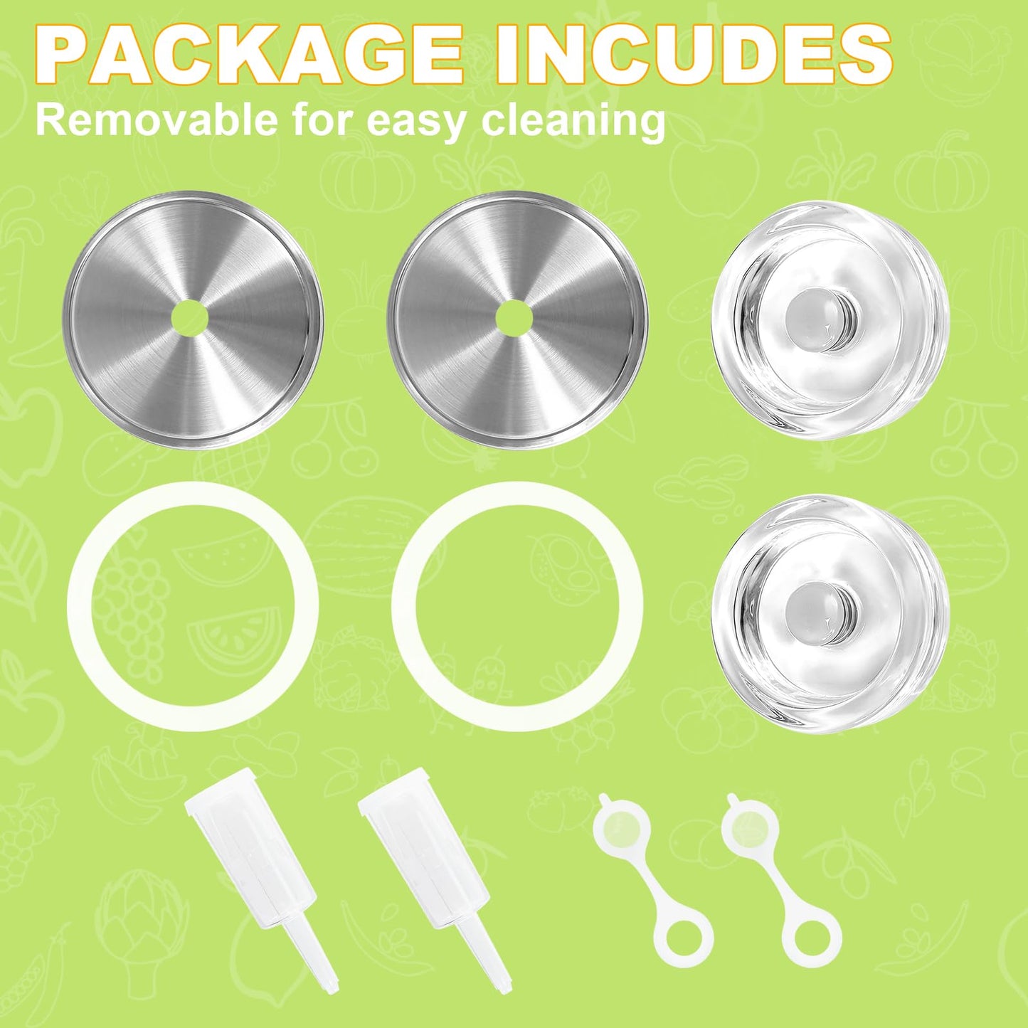 JOBVERT Fermentation Kit - 2 Upgraded Lids and 2 Glass Weights for 86MM Wide Mouth Mason Jars, Making and Storing Sauerkraut (Jars Not Included)
