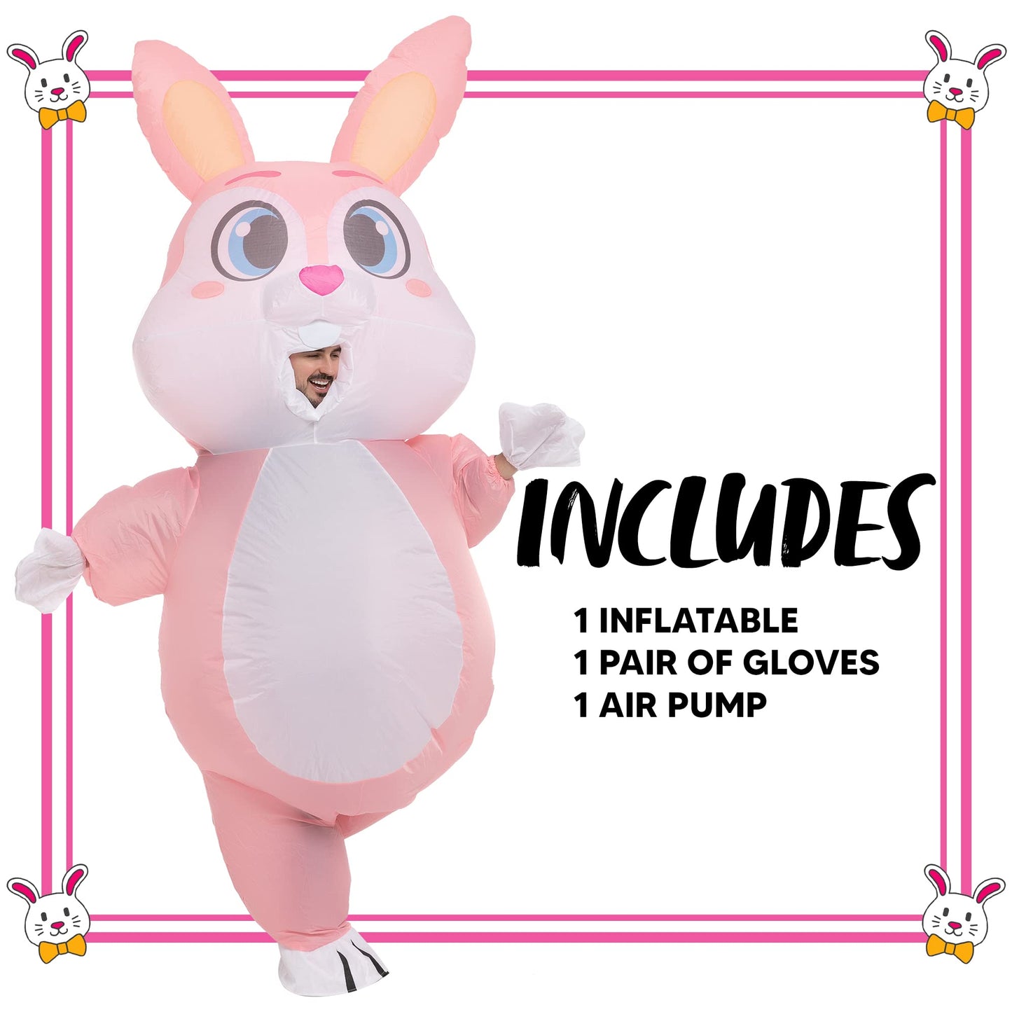Spooktacular Creations Inflatable Costume Women, Pink Bunny Full Body Blow up Costume, Deluxe Halloween with a pair of Gloves for Adult Halloween Easter Themed Parties