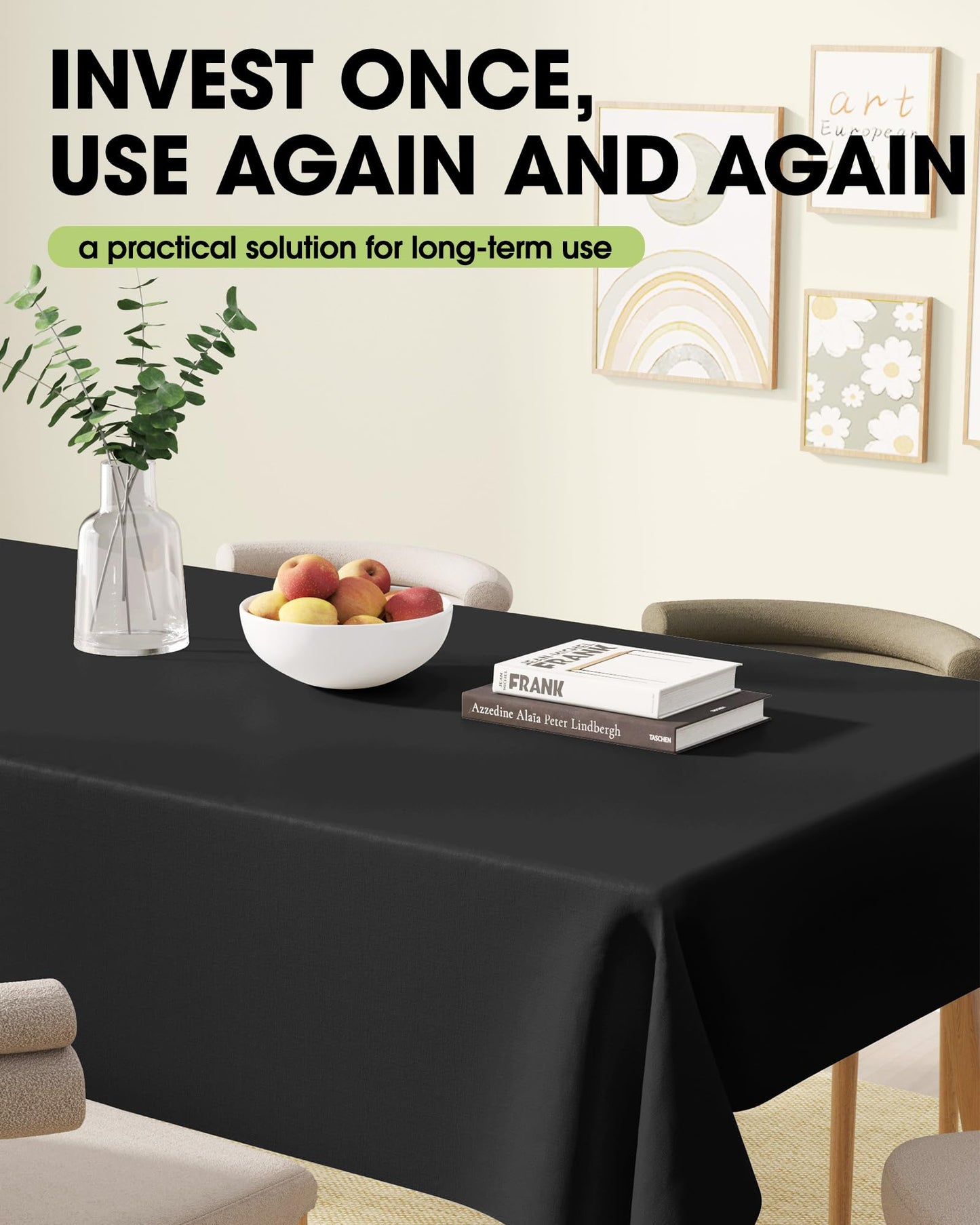 Pureegg Rectangle Table Cloth 60" x 102" – Durable Polyester Tablecloth Offers Reusable & Washable Protection, Ideal for Outdoor Party, Picnic, Wedding, Banquet and Birthday, 12 Pack, Black
