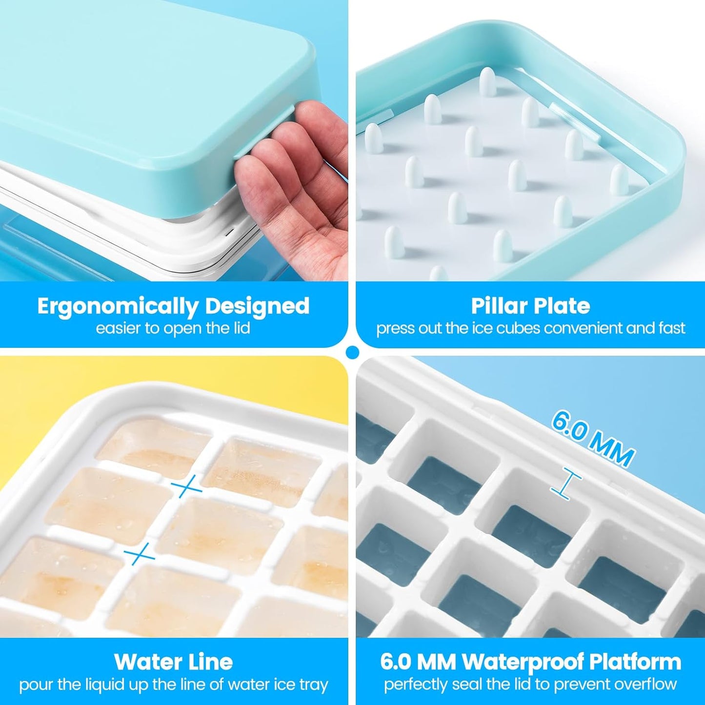 PHINOX Ice Cube Tray Set - 56 Pcs BPA-Free Ice Trays with Lids, Container & Scoop for Freezer